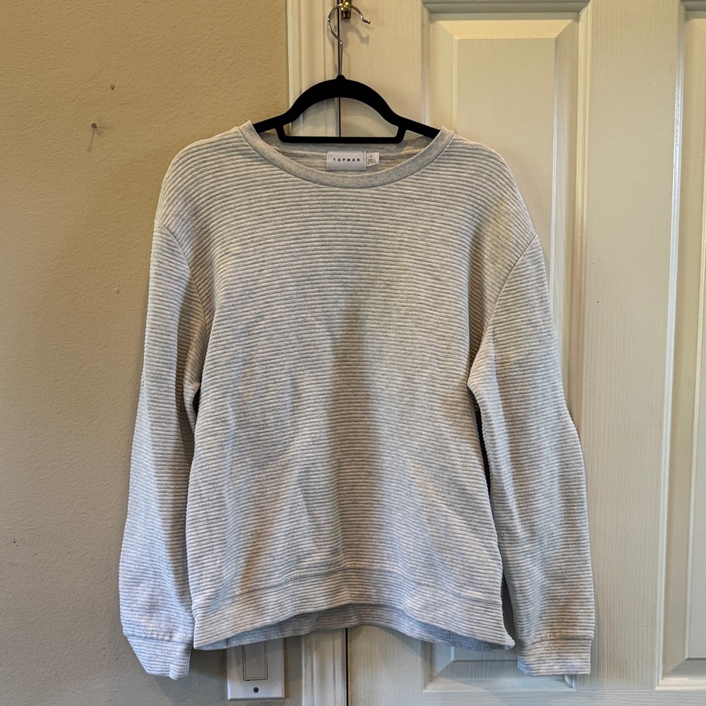Topman Light Gray Striped Crew Neck Sweater -large